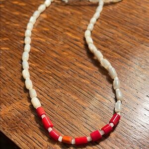 Beaded Red and Cream Necklace